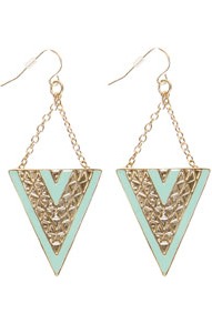Lydia Triangle Drop Earrings - predominant colour: turquoise; occasions: casual, evening, occasion, holiday; style: drop; length: long; size: large/oversized; material: chain/metal; fastening: pierced; finish: metallic