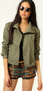 Sylvie Cotton Biker Jacket - pattern: plain; style: single breasted blazer; collar: standard lapel/rever collar; predominant colour: khaki; occasions: casual; length: standard; fit: straight cut (boxy); fibres: cotton - 100%; sleeve length: long sleeve; sleeve style: standard; texture group: cotton feel fabrics; collar break: high/illusion of break when open