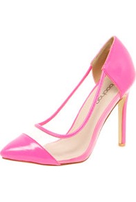Loren Neon Toe Cap & Perspex Mid Heels - predominant colour: hot pink; occasions: casual, evening, occasion; material: faux leather; heel: stiletto; toe: pointed toe; style: courts; trends: sporty redux, fluorescent; finish: patent; pattern: plain; embellishment: toe cap; heel height: very high