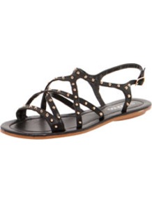 Bella All Over Stud Strappy Sandal - predominant colour: black; occasions: casual, holiday; material: faux leather; heel height: flat; embellishment: studs; ankle detail: ankle strap; heel: standard; toe: open toe/peeptoe; style: gladiators; finish: plain; pattern: plain
