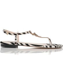Island T Bar Leather Sandal Print Zebra - predominant colour: ivory; occasions: casual, evening, holiday; material: leather; heel height: flat; ankle detail: ankle strap; heel: standard; toe: toe thongs; style: flip flops / toe post; finish: plain; pattern: animal print