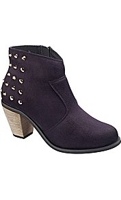 Studded Cowboy Boots Eee Fit - predominant colour: black; occasions: casual, evening; material: faux leather; heel height: mid; embellishment: studs; heel: cone; toe: round toe; boot length: ankle boot; style: cowboy; finish: plain; pattern: plain