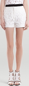 Shorts Pétale Eyelet - style: shorts; waist detail: embellishment at waist/feature waistband; waist: high rise; length: short shorts; predominant colour: white; occasions: casual, evening, holiday; fibres: polyester/polyamide - mix; hip detail: fitted at hip (bottoms); texture group: lace; fit: slim leg; pattern type: fabric; pattern size: standard; pattern: florals