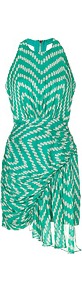 Silk Chiffon Grace Drape Dress In Mint - neckline: v-neck; fit: fitted at waist; sleeve style: sleeveless; back detail: low cut/open back; waist detail: twist front waist detail/nipped in at waist on one side/soft pleats/draping/ruching/gathering waist detail; predominant colour: mint green; occasions: casual, evening; length: just above the knee; style: asymmetric (hem); fibres: silk - 100%; hip detail: soft pleats at hip/draping at hip/flared at hip; sleeve length: sleeveless; texture group: structured shiny - satin/tafetta/silk etc.; pattern type: fabric; pattern size: standard; pattern: patterned/print