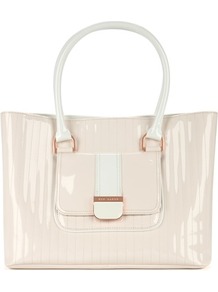 Ted Baker Aldur Quilted Shopper Bag - predominant colour: ivory; occasions: casual, work; style: tote; length: handle; size: standard; material: leather; embellishment: quilted; pattern: plain; finish: patent