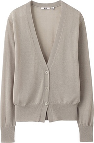 Women Light V Neck Cardigan 03 Gray - neckline: low v-neck; pattern: plain; predominant colour: stone; occasions: casual, work; length: standard; style: standard; fibres: viscose/rayon - 100%; fit: standard fit; sleeve length: long sleeve; sleeve style: standard; texture group: knits/crochet; pattern type: knitted - other; pattern size: standard