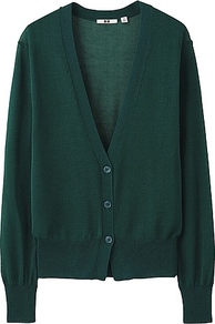 Women Light V Neck Cardigan 55 Green - neckline: low v-neck; pattern: plain; predominant colour: dark green; occasions: casual, work; length: standard; style: standard; fibres: viscose/rayon - 100%; fit: standard fit; sleeve length: long sleeve; sleeve style: standard; texture group: knits/crochet; pattern type: knitted - other; pattern size: standard