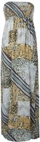 Animal Print Maxi Dress Multi - neckline: strapless (straight/sweetheart); fit: empire; style: maxi dress; sleeve style: strapless; waist detail: twist front waist detail/nipped in at waist on one side/soft pleats/draping/ruching/gathering waist detail; bust detail: ruching/gathering/draping/layers/pintuck pleats at bust; predominant colour: primrose yellow; occasions: casual, evening, holiday; length: floor length; fibres: polyester/polyamide - 100%; sleeve length: sleeveless; pattern type: fabric; pattern size: big & busy; pattern: patterned/print; texture group: jersey - stretchy/drapey