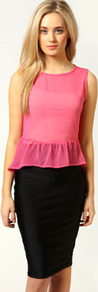 Liz Chiffon Peplum Top - neckline: round neck; pattern: plain; sleeve style: sleeveless; waist detail: peplum waist detail; predominant colour: hot pink; occasions: casual, evening; length: standard; style: top; fibres: polyester/polyamide - 100%; fit: body skimming; back detail: longer hem at back than at front; sleeve length: sleeveless; texture group: sheer fabrics/chiffon/organza etc.; pattern type: fabric; pattern size: standard