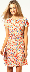 Robyn Back Detail Floral Skater Dress - style: shift; length: mid thigh; neckline: round neck; sleeve style: capped; occasions: casual, work, holiday; fit: fitted at waist & bust; fibres: polyester/polyamide - 100%; predominant colour: multicoloured; sleeve length: short sleeve; pattern type: fabric; pattern size: big & busy; pattern: florals; texture group: woven light midweight