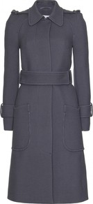Honeycomb Tailored Coat - sleeve style: dolman/batwing; pattern: plain; shoulder detail: obvious epaulette; style: single breasted; predominant colour: charcoal; occasions: casual, work; fit: tailored/fitted; fibres: cotton - mix; length: below the knee; collar: shirt collar/peter pan/zip with opening; waist detail: belted waist/tie at waist/drawstring; sleeve length: long sleeve; collar break: high; pattern type: fabric; texture group: woven light midweight