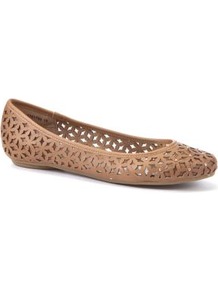 Wide Fit Tan Cut Out Stud Pumps - predominant colour: tan; occasions: casual, work, holiday; material: faux leather; heel height: flat; embellishment: studs; toe: round toe; style: ballerinas / pumps; finish: plain; pattern: florals