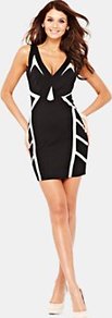 Contrast Bodycon Dress, White - length: mid thigh; neckline: plunge; fit: tight; sleeve style: sleeveless; style: bodycon; waist detail: fitted waist; back detail: low cut/open back; hip detail: fitted at hip; predominant colour: black; occasions: evening, occasion; fibres: polyester/polyamide - mix; sleeve length: sleeveless; texture group: jersey - clingy; pattern type: fabric; pattern size: small & light; pattern: patterned/print