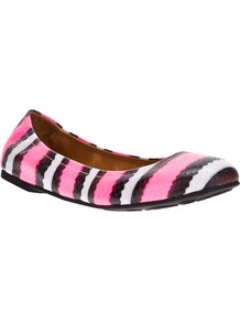 Striped Ballet Flat - predominant colour: pink; occasions: casual, work, holiday; material: leather; heel height: flat; toe: round toe; style: ballerinas / pumps; trends: striking stripes; finish: patent; pattern: striped