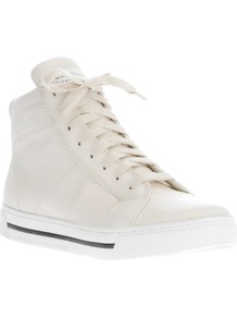 Hi Top Sneaker - predominant colour: white; occasions: casual; material: leather; heel height: flat; heel: standard; toe: round toe; boot length: ankle boot; style: high top; finish: plain; pattern: plain