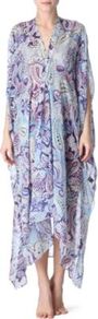 Abito Silk Chiffon Kaftan - length: calf length; neckline: low v-neck; sleeve style: dolman/batwing; fit: loose; style: kaftan; pattern: paisley; occasions: casual, holiday; fibres: silk - 100%; predominant colour: multicoloured; sleeve length: 3/4 length; texture group: sheer fabrics/chiffon/organza etc.; trends: statement prints; pattern type: fabric; pattern size: big & busy