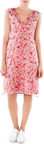 Bella Floral Dress - style: tea dress; neckline: low v-neck; fit: empire; sleeve style: sleeveless; waist detail: twist front waist detail/nipped in at waist on one side/soft pleats/draping/ruching/gathering waist detail; occasions: casual, occasion, holiday; length: on the knee; fibres: silk - 100%; predominant colour: multicoloured; sleeve length: sleeveless; texture group: sheer fabrics/chiffon/organza etc.; trends: high impact florals; pattern type: fabric; pattern size: big & busy; pattern: florals
