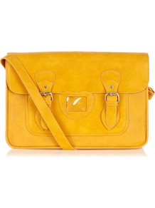 Satchel Bag - predominant colour: yellow; occasions: casual, work; style: satchel; length: across body/long; size: standard; material: faux leather; pattern: plain; finish: plain