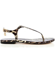 Kmtoe Thong Sandals, Leopard Print - predominant colour: chocolate brown; occasions: casual, work, holiday; material: leather; heel height: flat; embellishment: buckles; ankle detail: ankle strap; heel: standard; toe: toe thongs; style: flip flops / toe post; finish: patent; pattern: animal print