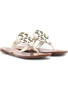 Miller Leather Thong Sandals - predominant colour: ivory; occasions: casual, holiday; material: leather; heel height: flat; heel: standard; toe: toe thongs; style: flip flops / toe post; finish: plain; pattern: plain; embellishment: chain/metal