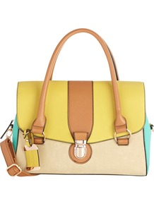 Colour Block Barrel Bag, Multi - occasions: casual, work; predominant colour: multicoloured; type of pattern: standard; style: tote; length: handle; size: standard; material: faux leather; finish: plain; pattern: colourblock