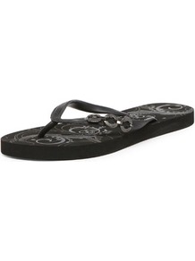 Dunlop Black Loop Flip Flops - predominant colour: black; occasions: casual, holiday; material: plastic/rubber; heel height: flat; heel: standard; toe: toe thongs; style: flip flops / toe post; finish: patent; pattern: plain; embellishment: chain/metal