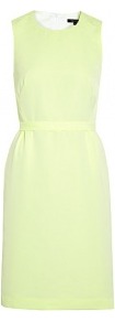 Ottoman Sleevless Shift Dress - style: shift; neckline: round neck; fit: fitted at waist; pattern: plain; sleeve style: sleeveless; waist detail: fitted waist; predominant colour: primrose yellow; occasions: casual, evening, work, occasion; length: just above the knee; fibres: polyester/polyamide - mix; sleeve length: sleeveless; trends: glamorous day shifts; pattern type: fabric; pattern size: standard; texture group: jersey - stretchy/drapey