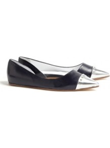 Exclusive Closed Coton Shoes - predominant colour: black; occasions: casual, evening, work; material: leather; heel height: flat; toe: pointed toe; style: ballerinas / pumps; trends: metallics; finish: metallic; pattern: colourblock; embellishment: toe cap