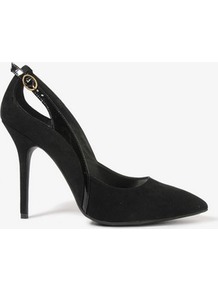 Patent Buckle Pointed Pumps - predominant colour: black; occasions: evening, work, occasion; material: suede; heel height: high; embellishment: buckles; heel: stiletto; toe: pointed toe; style: courts; finish: plain; pattern: plain