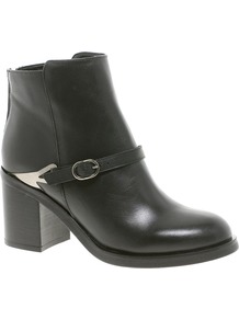 Premium After Glow Leather Ankle Boots - predominant colour: black; occasions: casual, evening, work; material: faux leather; heel height: mid; embellishment: buckles; heel: block; toe: round toe; boot length: ankle boot; style: standard; finish: plain; pattern: plain