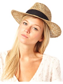 Straw Hat - predominant colour: stone; occasions: casual, holiday; type of pattern: light; style: panama; size: standard; material: macrame/raffia/straw; embellishment: ribbon; pattern: plain