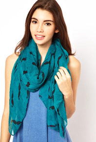 Moustache Print Scarf - predominant colour: teal; occasions: casual; type of pattern: light; style: regular; size: standard; material: fabric; pattern: patterned/print