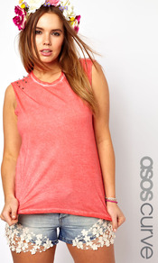 Curve Top With Studded Shoulders - pattern: plain; sleeve style: sleeveless; style: vest top; predominant colour: coral; occasions: casual, holiday; length: standard; fibres: cotton - 100%; fit: body skimming; neckline: crew; shoulder detail: added shoulder detail; sleeve length: sleeveless; pattern type: fabric; texture group: jersey - stretchy/drapey; embellishment: studs
