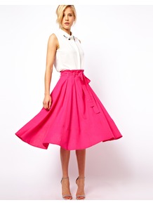 Linen Midi Skirt With Belt - length: below the knee; pattern: plain; fit: loose/voluminous; style: pleated; waist: high rise; waist detail: belted waist/tie at waist/drawstring; predominant colour: hot pink; occasions: casual, evening, work, holiday; fibres: linen - mix; hip detail: soft pleats at hip/draping at hip/flared at hip; texture group: linen; trends: volume; pattern type: fabric; pattern size: standard