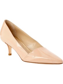 Elle Patent Leather Court Shoes - predominant colour: nude; occasions: evening, work, occasion; material: leather; heel height: mid; heel: kitten; toe: pointed toe; style: courts; finish: patent; pattern: plain