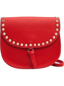 Flap Messenger Bag - predominant colour: true red; occasions: casual; style: messenger; length: across body/long; size: small; material: faux leather; embellishment: studs; pattern: plain; finish: plain