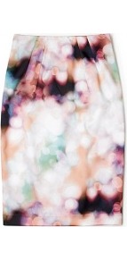 By Night Printed Satin Pencil Skirt - style: pencil; fit: tailored/fitted; waist: high rise; occasions: evening, work; length: on the knee; fibres: polyester/polyamide - mix; hip detail: sculpting darts/pleats/seams at hip; predominant colour: multicoloured; texture group: structured shiny - satin/tafetta/silk etc.; pattern type: fabric; pattern size: standard; pattern: florals