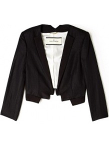 Kasinua Cropped Linen Jacket - pattern: plain; style: single breasted blazer; collar: shawl/waterfall; length: cropped; predominant colour: black; occasions: evening, work, occasion; fit: straight cut (boxy); fibres: linen - mix; sleeve length: 3/4 length; sleeve style: standard; texture group: linen; collar break: low/open; pattern type: fabric