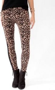 Wild Tuxedo Striped Leggings - length: standard; style: leggings; waist detail: elasticated waist; waist: mid/regular rise; predominant colour: camel; occasions: casual, evening; fibres: cotton - stretch; texture group: jersey - clingy; fit: skinny/tight leg; pattern type: fabric; pattern size: small & busy; pattern: animal print