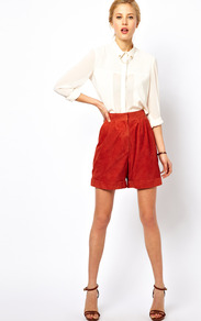 White Suede Longline Shorts - pattern: plain; style: shorts; waist: high rise; length: mid thigh shorts; predominant colour: terracotta; occasions: casual, evening, work; fibres: leather - 100%; jeans & bottoms detail: turn ups; fit: baggy; pattern type: fabric; texture group: suede