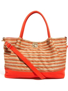 Metallic Weave Smart Beach Bag - predominant colour: bright orange; occasions: casual, holiday; type of pattern: standard; style: tote; length: handle; size: standard; material: fabric; finish: plain; pattern: horizontal stripes