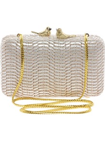 Clutch Bag With Bird Clasp - predominant colour: silver; occasions: evening, occasion; type of pattern: light; style: clutch; length: hand carry; size: mini; material: faux leather; pattern: plain; trends: metallics; finish: metallic; embellishment: chain/metal