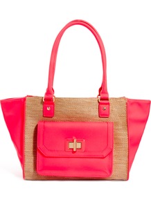 Hydelade Shoulder Tote Bag - predominant colour: hot pink; occasions: casual, holiday; type of pattern: standard; style: tote; length: handle; size: standard; material: macrame/raffia/straw; pattern: plain; trends: fluorescent; finish: fluorescent