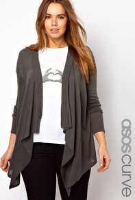 Curve Waterfall Cardigan - pattern: plain; neckline: waterfall neck; style: open front; predominant colour: charcoal; occasions: casual, work; length: standard; fibres: acrylic - 100%; fit: loose; back detail: shorter hem at back than at front; sleeve length: long sleeve; sleeve style: standard; texture group: knits/crochet