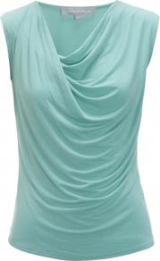 Ariela Top - neckline: cowl/draped neck; pattern: plain; sleeve style: sleeveless; waist detail: twist front waist detail/nipped in at waist on one side/soft pleats/draping/ruching/gathering waist detail; bust detail: ruching/gathering/draping/layers/pintuck pleats at bust; predominant colour: turquoise; occasions: casual, evening, work; length: standard; style: top; fibres: viscose/rayon - 100%; fit: body skimming; sleeve length: sleeveless; pattern type: fabric; pattern size: standard; texture group: jersey - stretchy/drapey