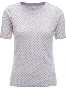Mali Jumper - neckline: round neck; style: standard; predominant colour: lilac; occasions: casual, work; length: standard; fibres: silk - mix; fit: slim fit; sleeve length: short sleeve; sleeve style: standard; pattern type: fabric; pattern size: small & light; pattern: patterned/print; texture group: jersey - stretchy/drapey