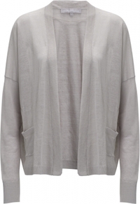 Iris Cardigan - pattern: plain; neckline: collarless open; style: open front; predominant colour: light grey; occasions: casual, work; length: standard; fibres: linen - mix; fit: standard fit; sleeve length: long sleeve; sleeve style: standard; texture group: knits/crochet; pattern type: knitted - fine stitch; pattern size: standard