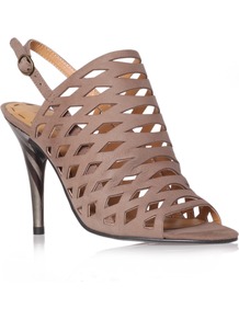 Smileydays - predominant colour: taupe; occasions: evening, work, occasion; material: leather; heel height: high; embellishment: buckles; heel: stiletto; toe: open toe/peeptoe; style: slingbacks; finish: plain; pattern: plain