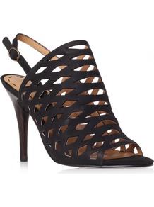 Smileydays - predominant colour: black; occasions: evening, work, occasion; material: leather; heel height: high; embellishment: buckles; heel: stiletto; toe: open toe/peeptoe; style: slingbacks; finish: plain; pattern: plain