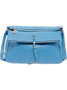 Lara Raw Zip Shoulder Bag - predominant colour: diva blue; occasions: casual, work; style: shoulder; length: across body/long; size: standard; material: faux leather; embellishment: studs; pattern: plain; finish: plain